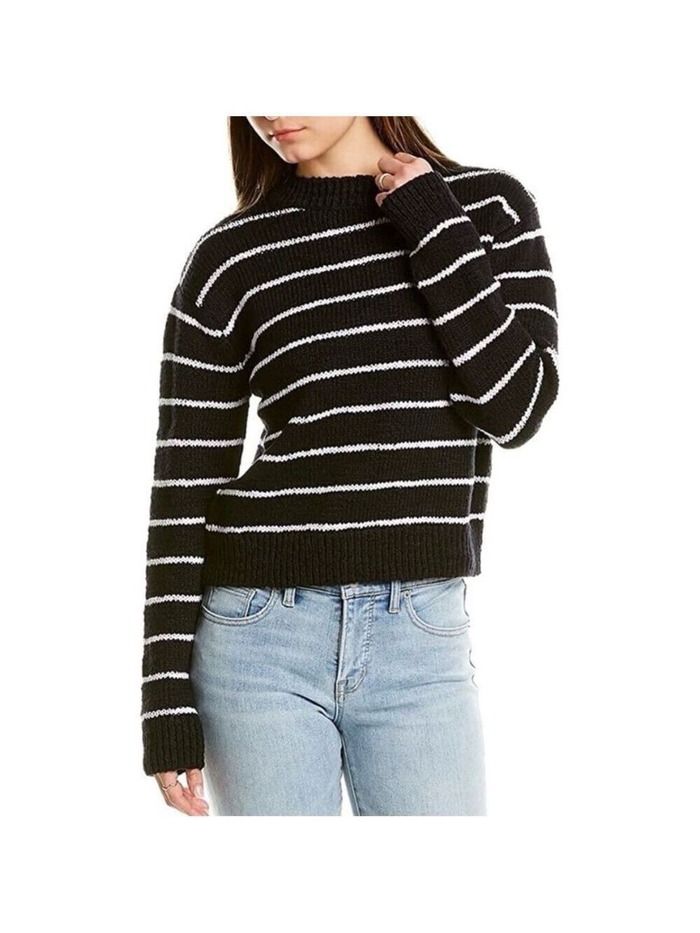 New Vince Black and White Striped Cotton Sweater size XL